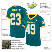 Load image into Gallery viewer, Custom Teal White-Gold Mesh Authentic Throwback Football Jersey
