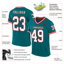 Load image into Gallery viewer, Custom Teal White-Red Mesh Authentic Throwback Football Jersey
