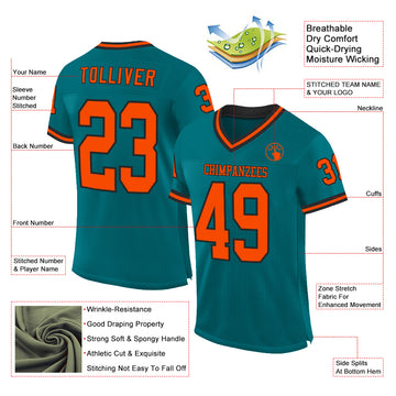 Custom Teal Orange-Black Mesh Authentic Throwback Football Jersey