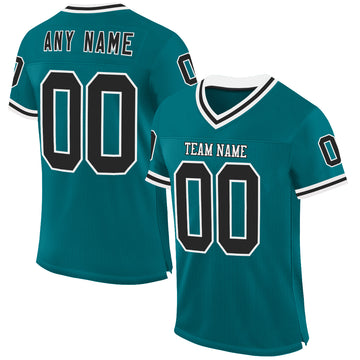 Custom Teal Black-White Mesh Authentic Throwback Football Jersey