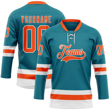 Load image into Gallery viewer, Custom Teal Orange-White Hockey Lace Neck Jersey
