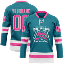 Load image into Gallery viewer, Custom Teal Pink-White Hockey Lace Neck Jersey
