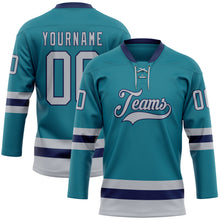 Load image into Gallery viewer, Custom Teal Gray-Navy Hockey Lace Neck Jersey
