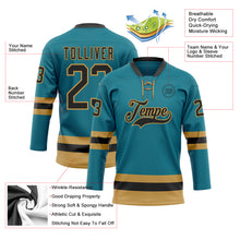 Load image into Gallery viewer, Custom Teal Black-Old Gold Hockey Lace Neck Jersey
