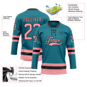 Custom Teal Medium Pink-Black Hockey Lace Neck Jersey