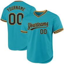 Load image into Gallery viewer, Custom Teal Black-Old Gold Authentic Throwback Baseball Jersey
