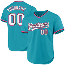 Load image into Gallery viewer, Custom Teal Black-Pink Authentic Throwback Baseball Jersey
