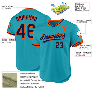 Custom Teal Navy-Orange Authentic Throwback Baseball Jersey