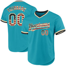 Load image into Gallery viewer, Custom Teal Vintage USA Flag Cream-Black Authentic Throwback Baseball Jersey
