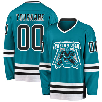 Custom Teal Black-White Hockey Jersey