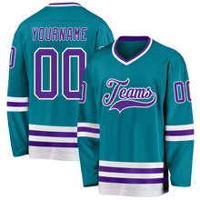 Load image into Gallery viewer, Custom Teal Purple-White Hockey Jersey
