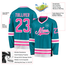 Load image into Gallery viewer, Custom Teal Pink-White Hockey Jersey
