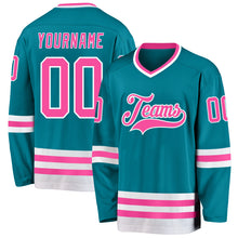 Load image into Gallery viewer, Custom Teal Pink-White Hockey Jersey
