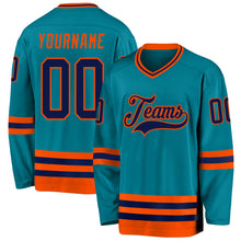 Load image into Gallery viewer, Custom Teal Navy-Orange Hockey Jersey
