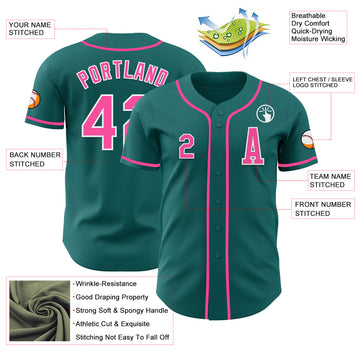 Custom Teal Pink-White Authentic Baseball Jersey