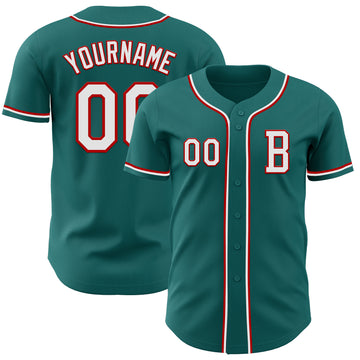 Custom Teal White-Red Authentic Baseball Jersey