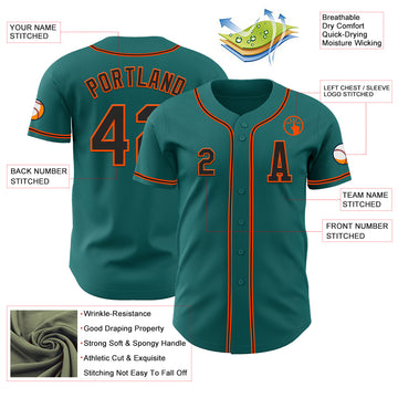 Custom Teal Black-Orange Authentic Baseball Jersey