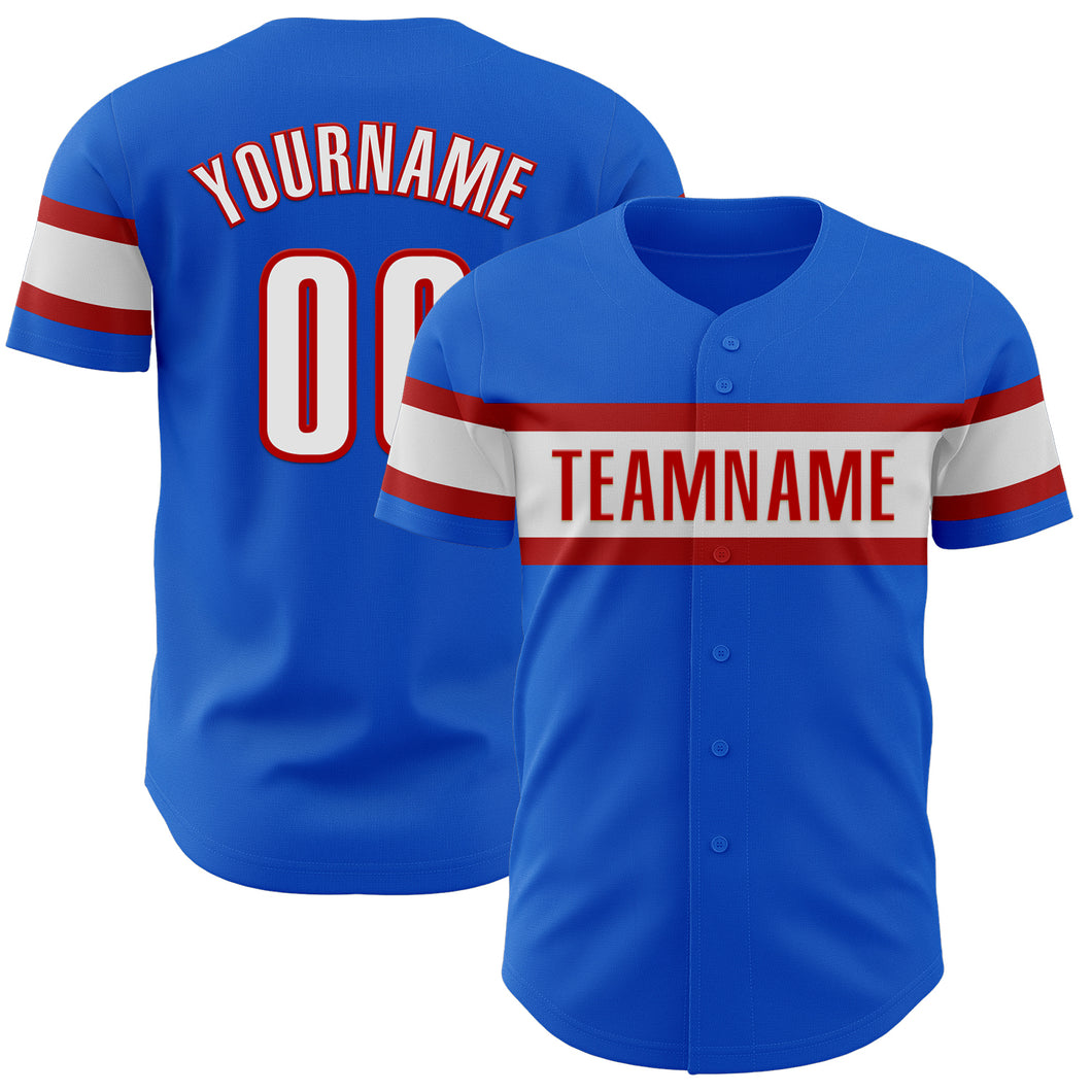 Custom Thunder Blue White-Red Authentic Baseball Jersey