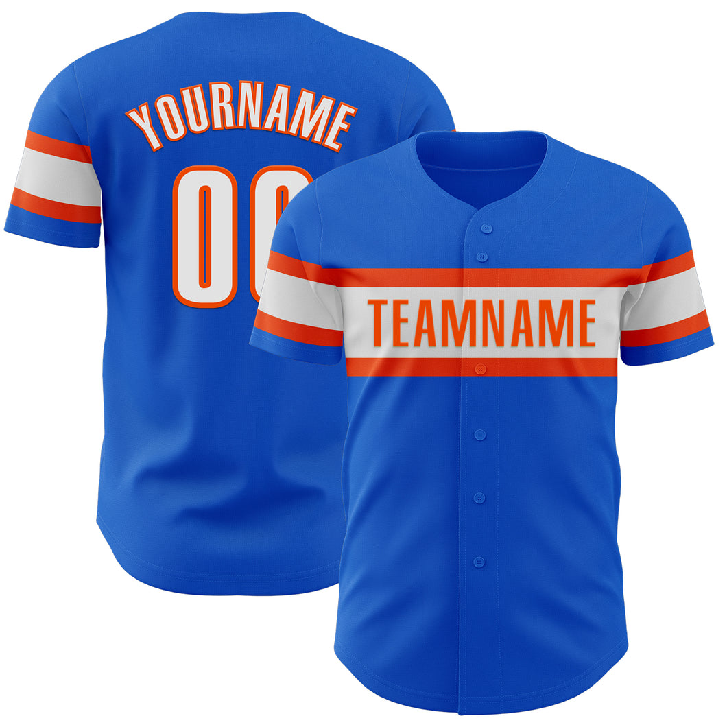 Custom Thunder Blue White-Orange Authentic Baseball Jersey