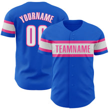 Load image into Gallery viewer, Custom Thunder Blue White-Pink Authentic Baseball Jersey
