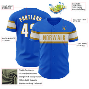 Custom Thunder Blue White-Old Gold Authentic Baseball Jersey