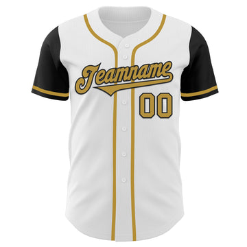 Custom White Old Gold-Black Authentic Two Tone Baseball Jersey