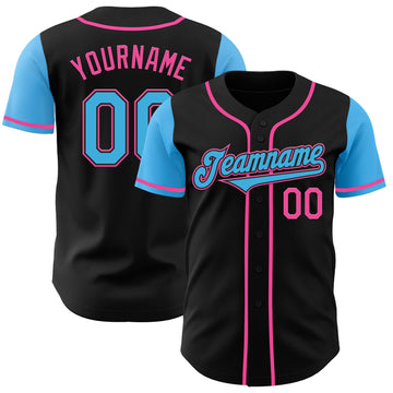 Custom Black Sky Blue-Pink Authentic Two Tone Baseball Jersey