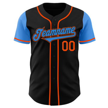 Custom Black Electric Blue-Orange Authentic Two Tone Baseball Jersey