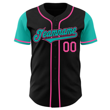 Custom Black Aqua-Pink Authentic Two Tone Baseball Jersey