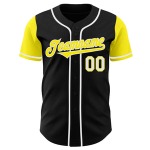 Custom Black Light Yellow-White Authentic Two Tone Baseball Jersey