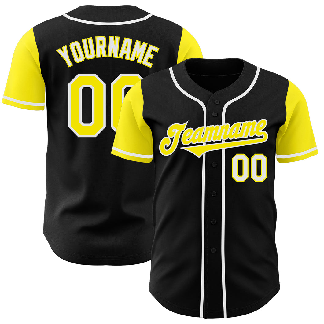 Custom Black Light Yellow-White Authentic Two Tone Baseball Jersey