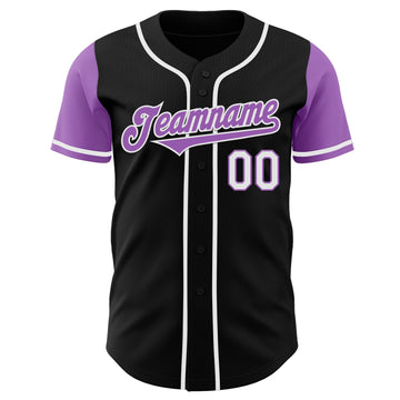 Custom Black Medium Purple-White Authentic Two Tone Baseball Jersey