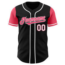 Load image into Gallery viewer, Custom Black Neon Pink-White Authentic Two Tone Baseball Jersey
