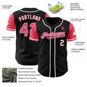 Custom Black Neon Pink-White Authentic Two Tone Baseball Jersey