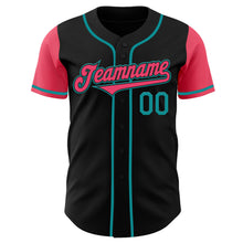 Load image into Gallery viewer, Custom Black Neon Pink-Teal Authentic Two Tone Baseball Jersey
