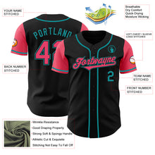 Load image into Gallery viewer, Custom Black Neon Pink-Teal Authentic Two Tone Baseball Jersey
