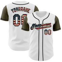 Load image into Gallery viewer, Custom White Vintage USA Flag Black-Olive Authentic Two Tone Baseball Jersey
