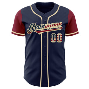 Custom Navy Vintage USA Flag Cream-Crimson Authentic Two Tone Baseball Jersey