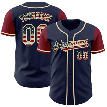 Custom Navy Vintage USA Flag Cream-Crimson Authentic Two Tone Baseball Jersey