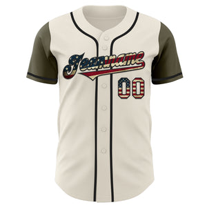 Custom Cream Vintage USA Flag Olive-Black Authentic Two Tone Baseball Jersey