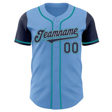 Load image into Gallery viewer, Custom Light Blue Navy Gray-Teal Authentic Two Tone Baseball Jersey
