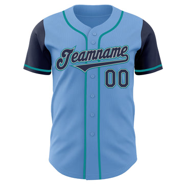 Custom Light Blue Navy Gray-Teal Authentic Two Tone Baseball Jersey