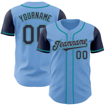 Custom Light Blue Navy Gray-Teal Authentic Two Tone Baseball Jersey