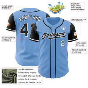 Custom Light Blue Black-White Authentic Two Tone Baseball Jersey