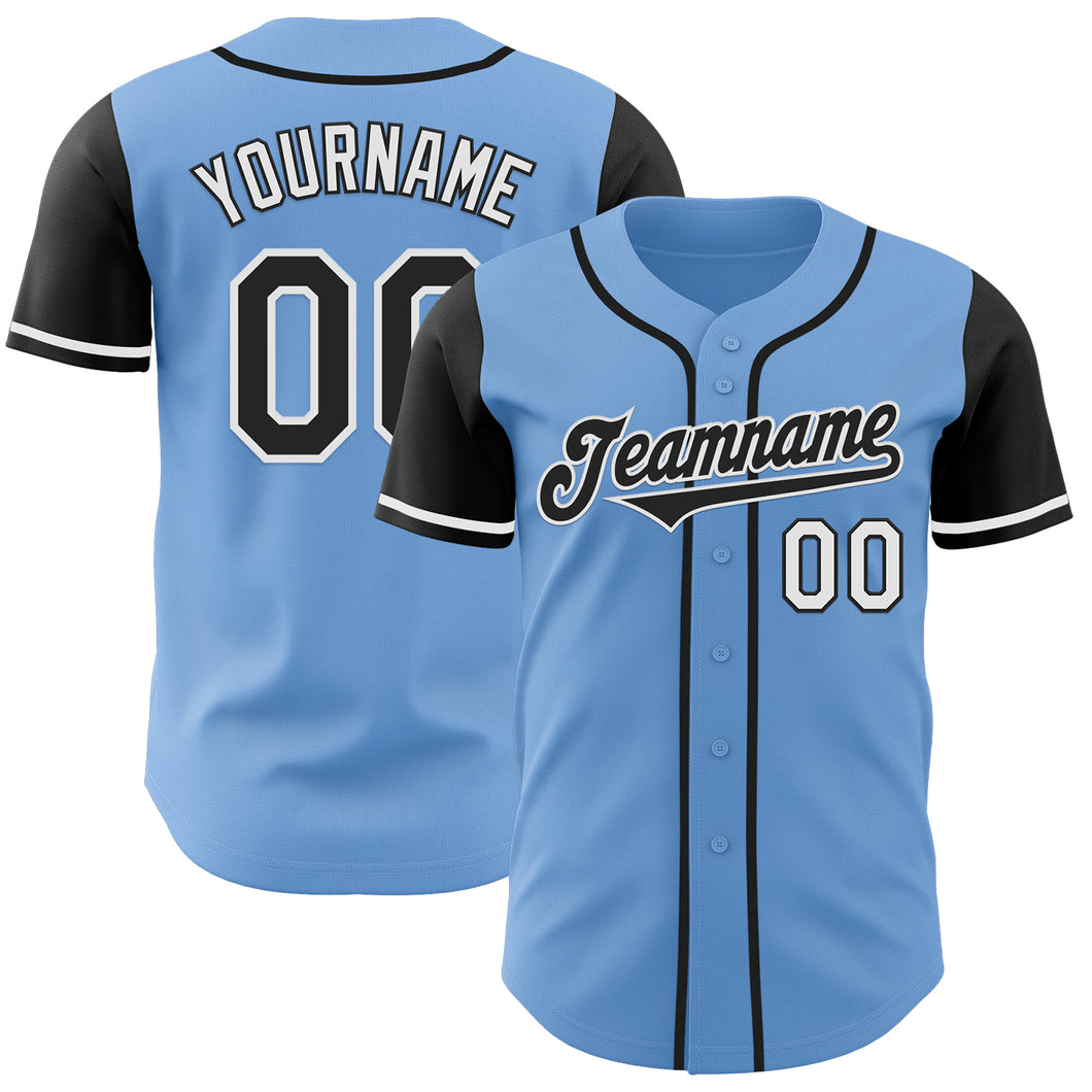 Custom Light Blue Black-White Authentic Two Tone Baseball Jersey