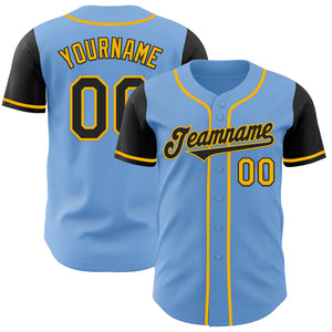 Custom Light Blue Black-Gold Authentic Two Tone Baseball Jersey