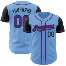 Load image into Gallery viewer, Custom Light Blue Purple-Black Authentic Two Tone Baseball Jersey
