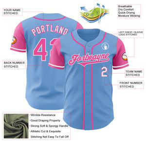 Custom Light Blue Pink-White Authentic Two Tone Baseball Jersey