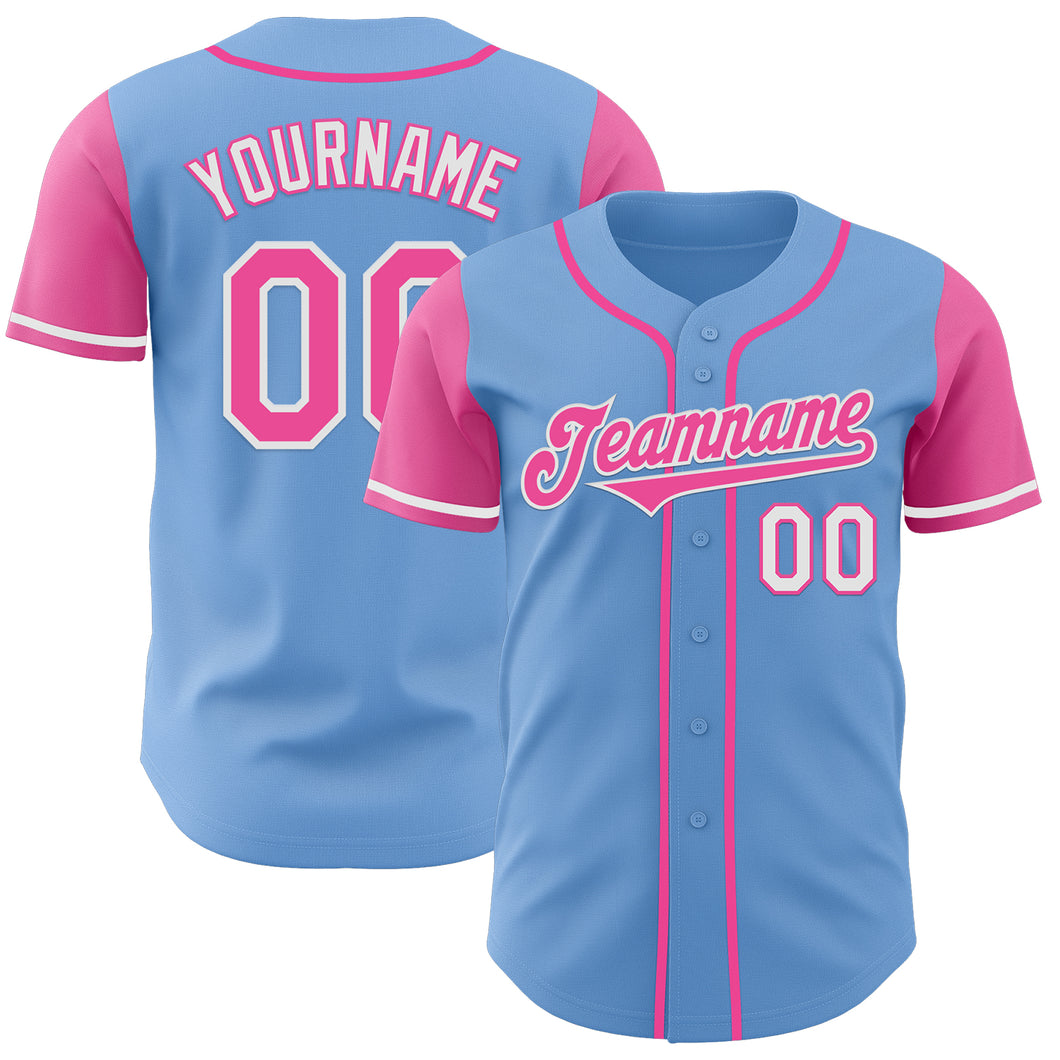 Custom Light Blue Pink-White Authentic Two Tone Baseball Jersey