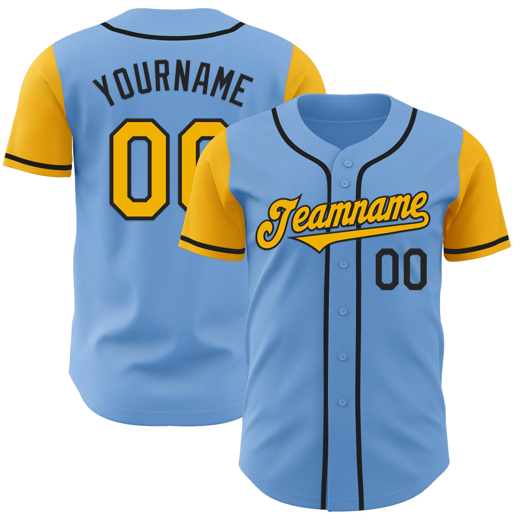 Custom Light Blue Gold-Black Authentic Two Tone Baseball Jersey